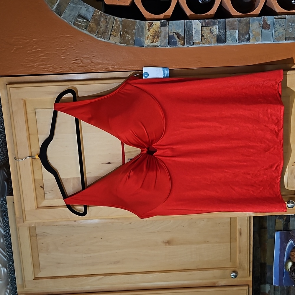 Swim By Cacique Lane Bryant Lightly Lined Plunge Underwire Swim Tankini Top Red